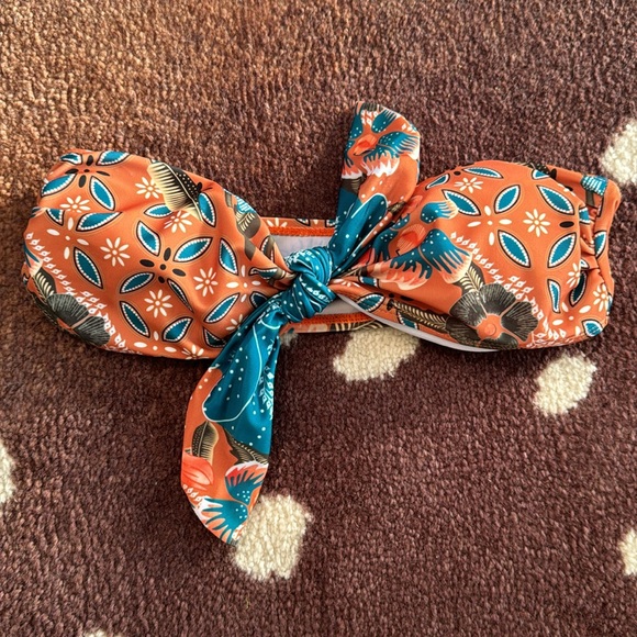 Strapless Orange Floral Print Bikini - Picture 2 of 6